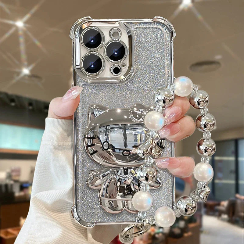 Silver Hello Kitty Mirrored Case with Bracelet Strap
