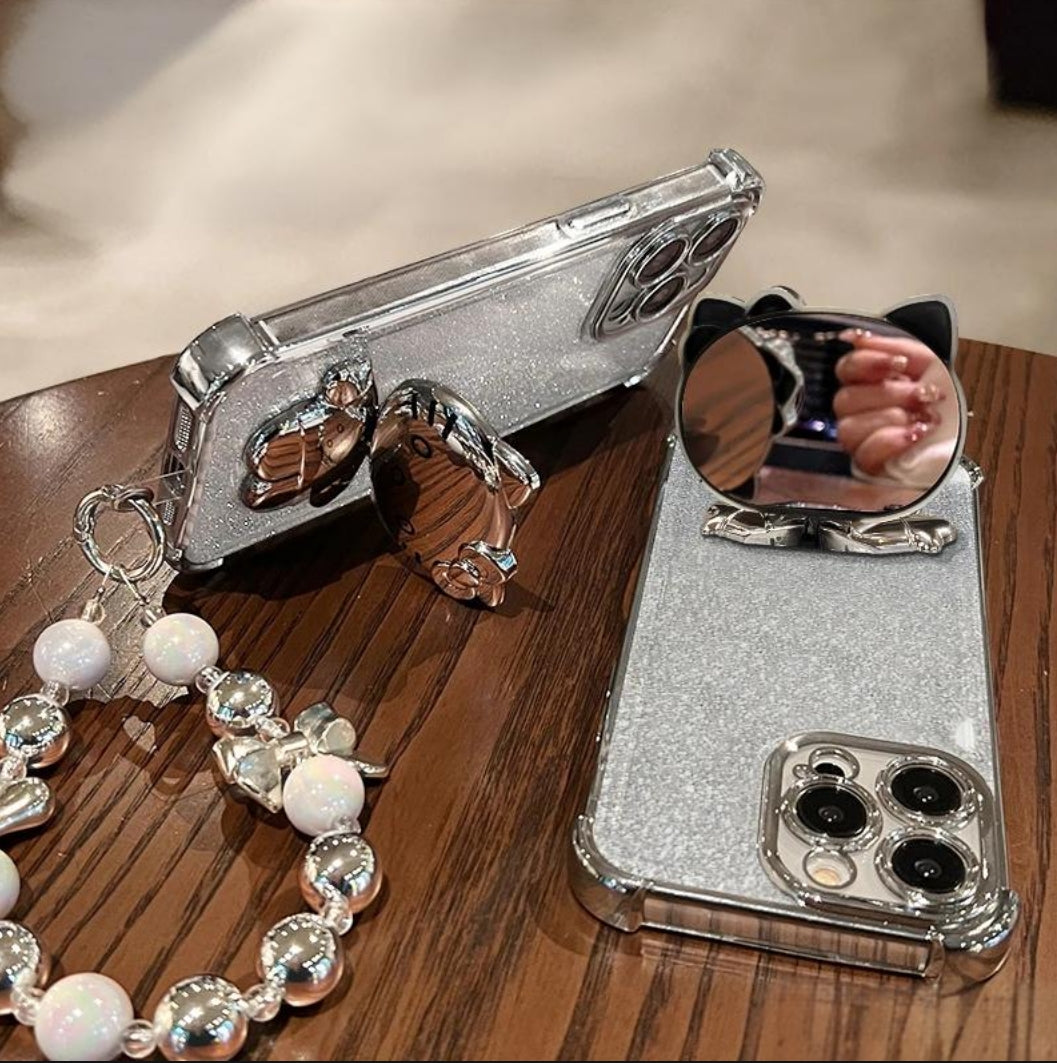 Silver Hello Kitty Mirrored Case with Bracelet Strap