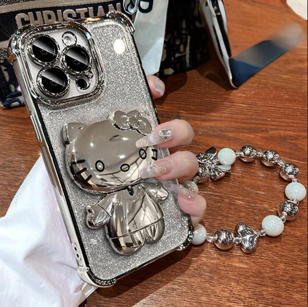 Silver Hello Kitty Mirrored Case with Bracelet Strap