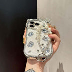 Crystal Kitty Diamond Case with Pearl Bracelet Strap