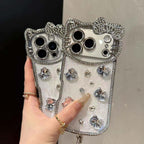 Crystal Kitty Diamond Case with Pearl Bracelet Strap